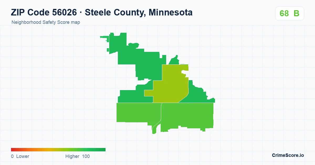 ZIP Code 56026 in Steele County, Minnesota neighborhood Safety Score map