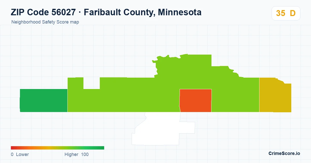 ZIP Code 56027 in Faribault County, Minnesota neighborhood Safety Score map