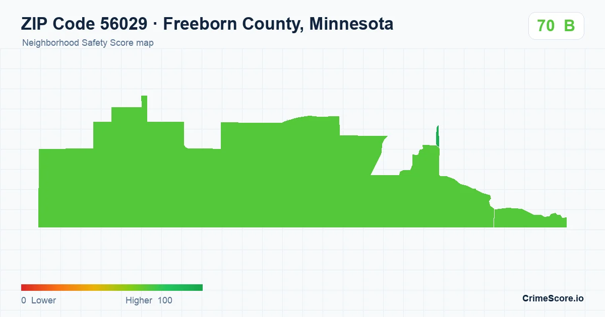 ZIP Code 56029 in Freeborn County, Minnesota neighborhood Safety Score map