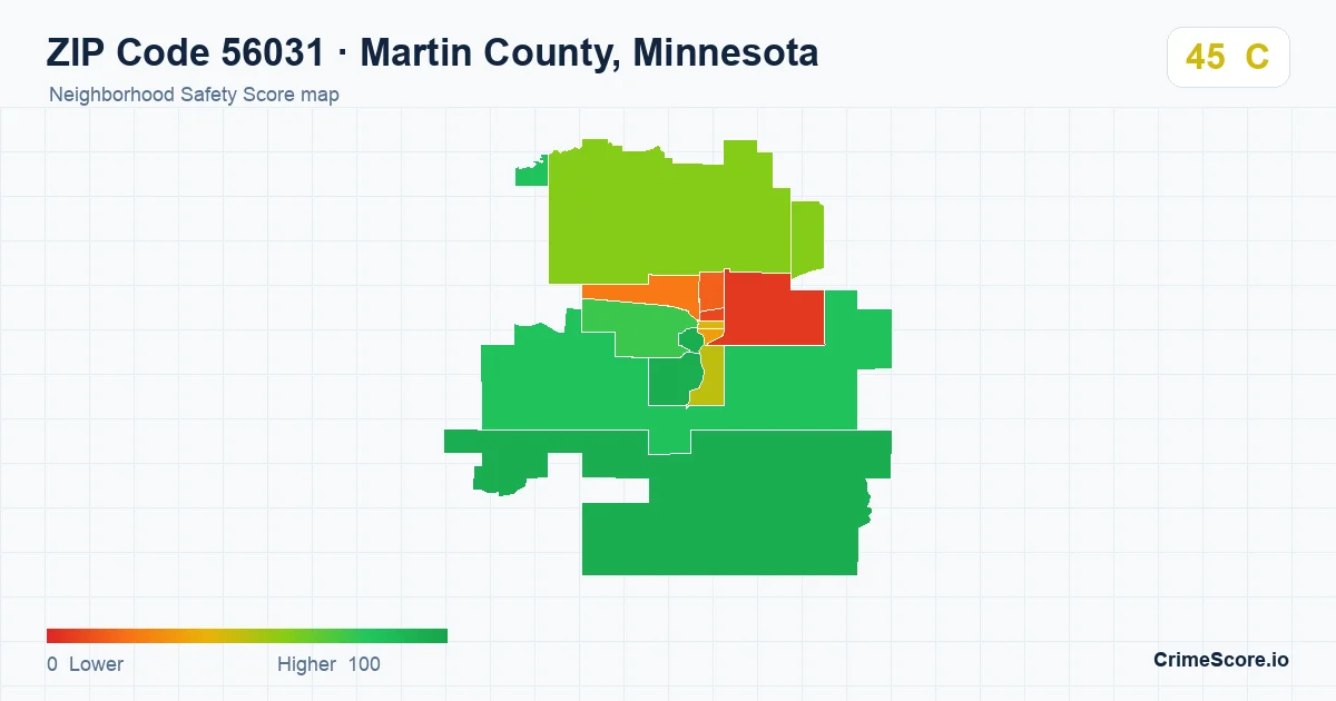 ZIP Code 56031 in Martin County, Minnesota neighborhood Safety Score map