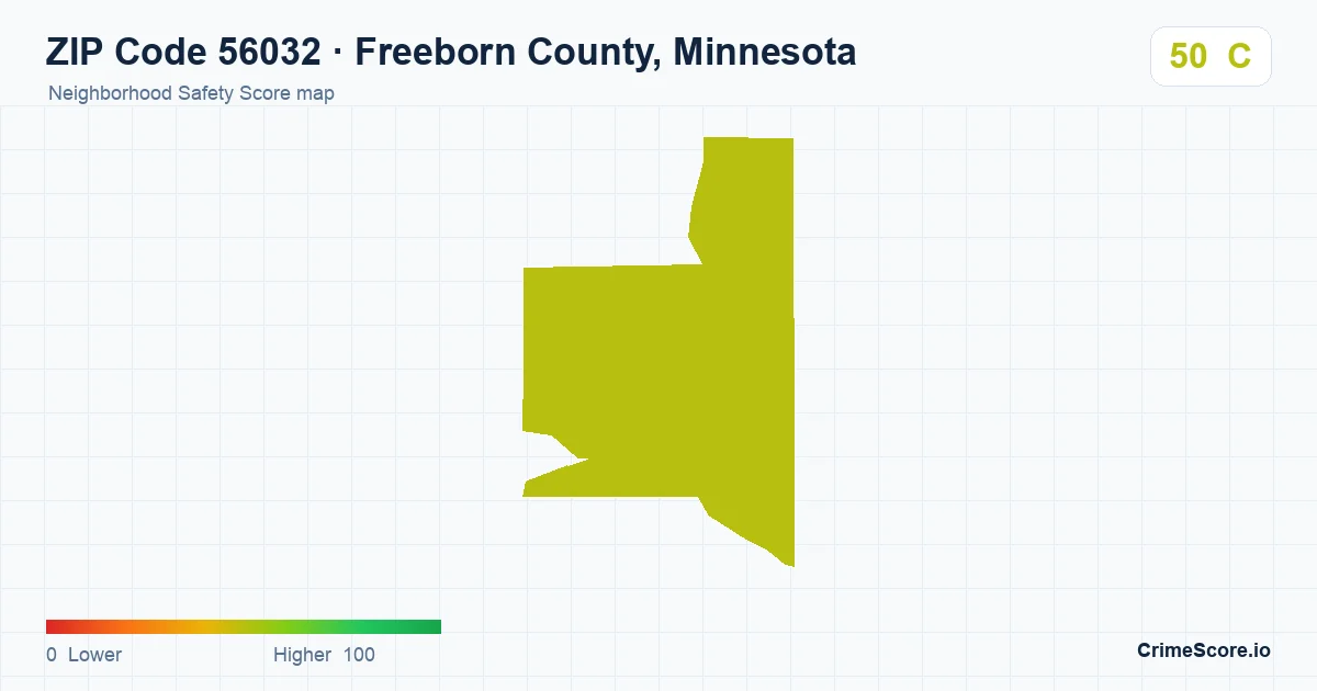 ZIP Code 56032 in Freeborn County, Minnesota neighborhood Safety Score map