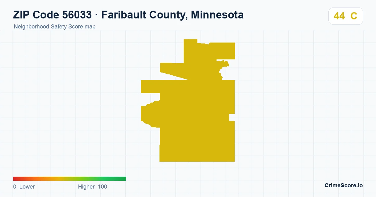 ZIP Code 56033 in Faribault County, Minnesota neighborhood Safety Score map