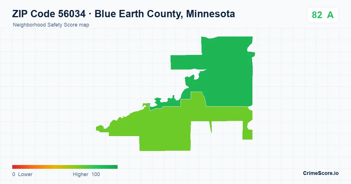 ZIP Code 56034 in Blue Earth County, Minnesota neighborhood Safety Score map