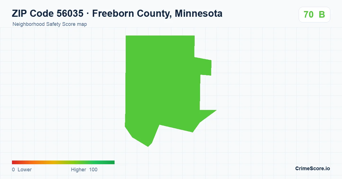 ZIP Code 56035 in Freeborn County, Minnesota neighborhood Safety Score map