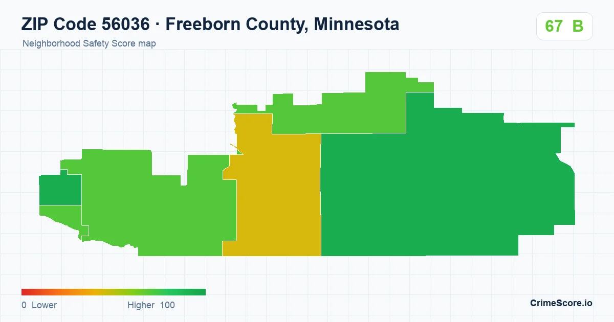 ZIP Code 56036 in Freeborn County, Minnesota neighborhood Safety Score map