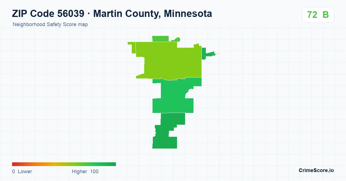ZIP Code 56039 in Martin County, Minnesota neighborhood Safety Score map