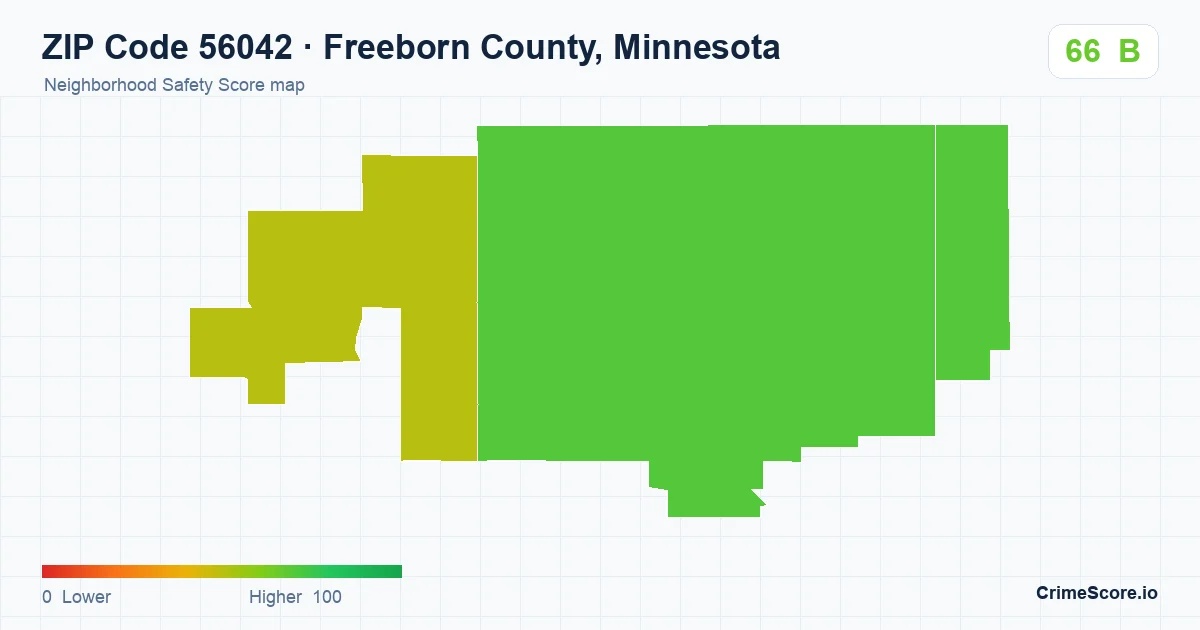 ZIP Code 56042 in Freeborn County, Minnesota neighborhood Safety Score map