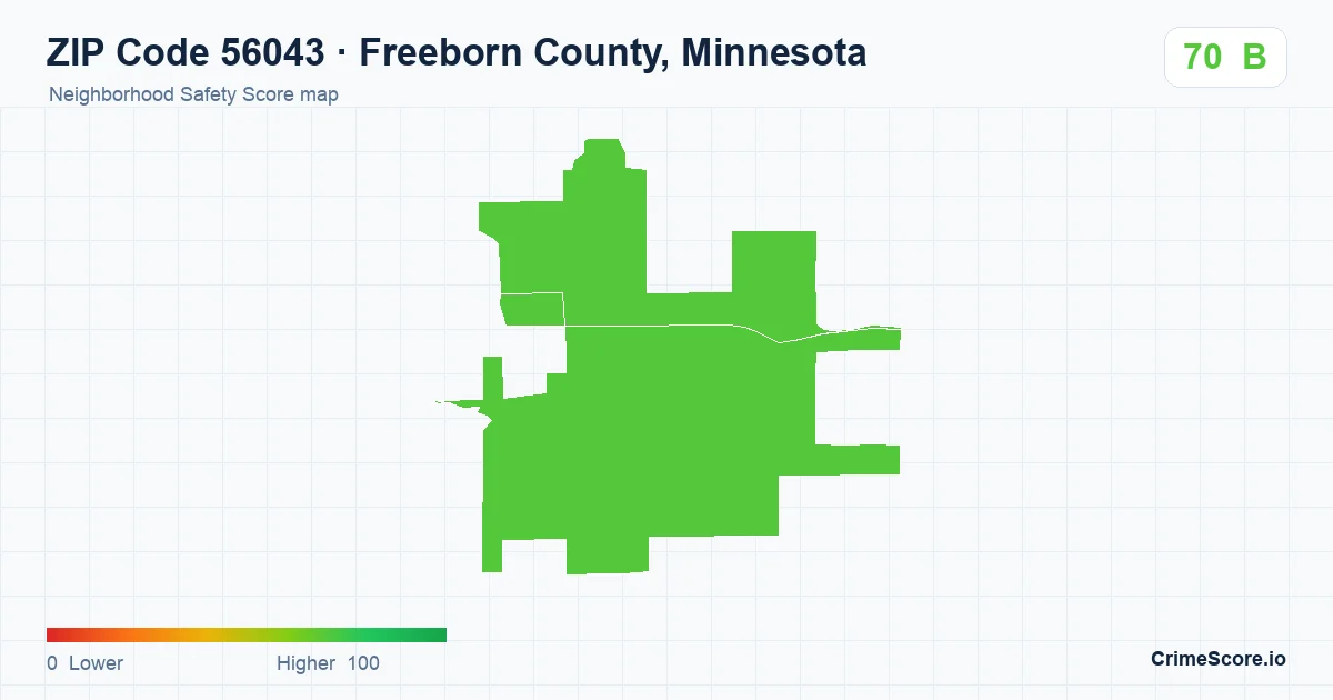 ZIP Code 56043 in Freeborn County, Minnesota neighborhood Safety Score map