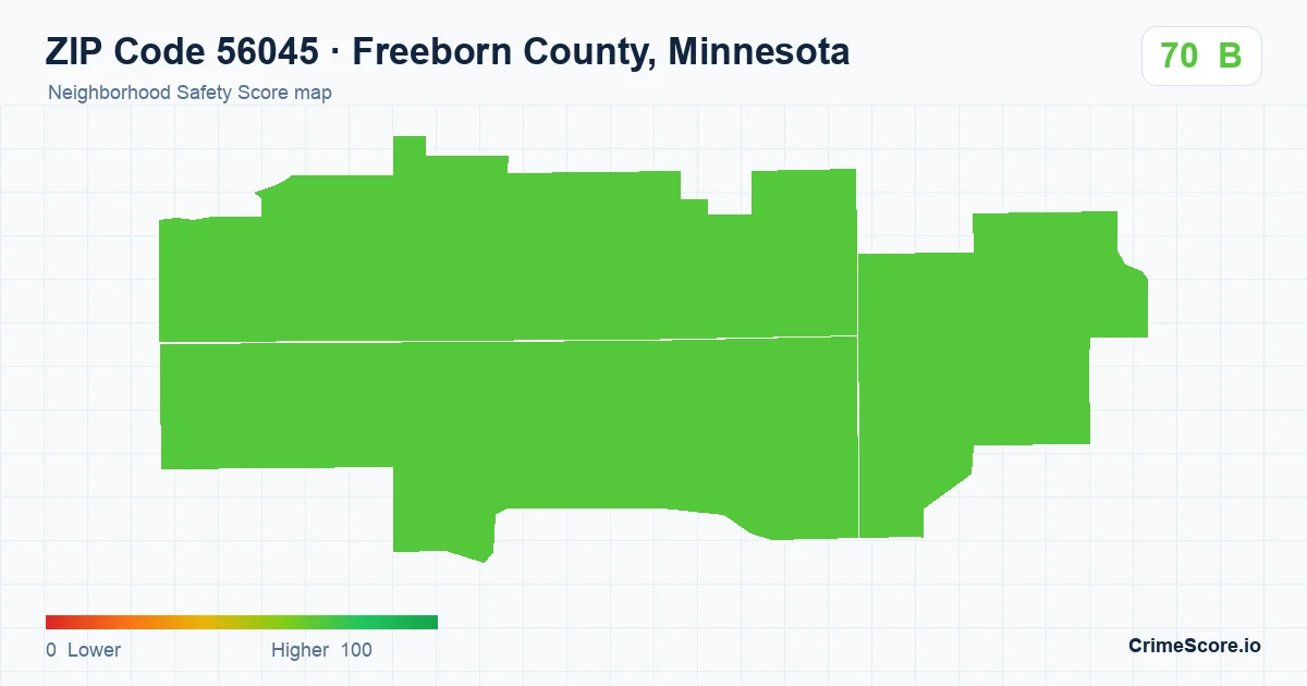 ZIP Code 56045 in Freeborn County, Minnesota neighborhood Safety Score map