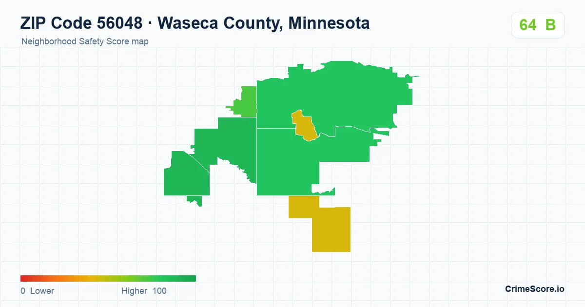 ZIP Code 56048 in Waseca County, Minnesota neighborhood Safety Score map