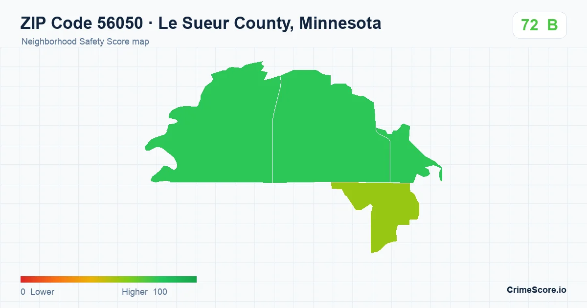 ZIP Code 56050 in Le Sueur County, Minnesota neighborhood Safety Score map