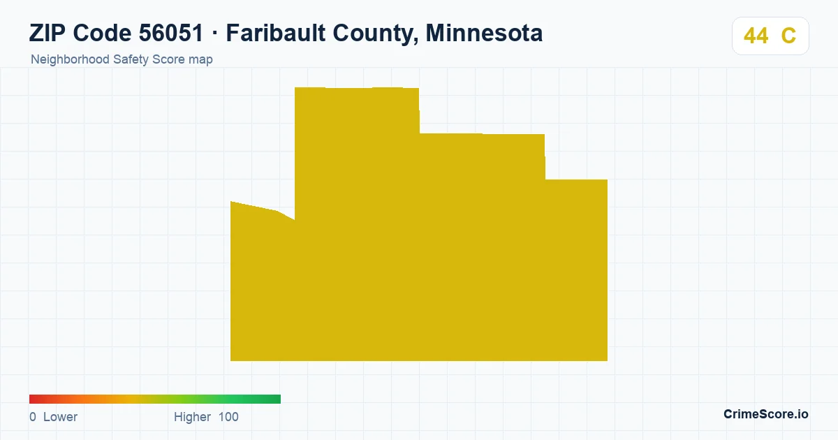 ZIP Code 56051 in Faribault County, Minnesota neighborhood Safety Score map