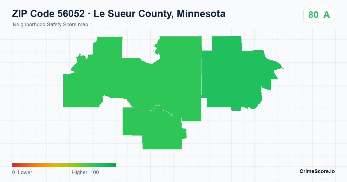 ZIP Code 56052 in Le Sueur County, Minnesota neighborhood Safety Score map