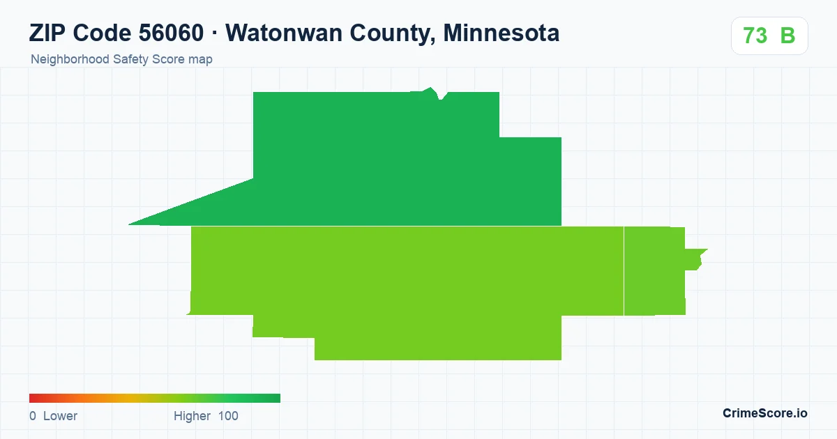 ZIP Code 56060 in Watonwan County, Minnesota neighborhood Safety Score map