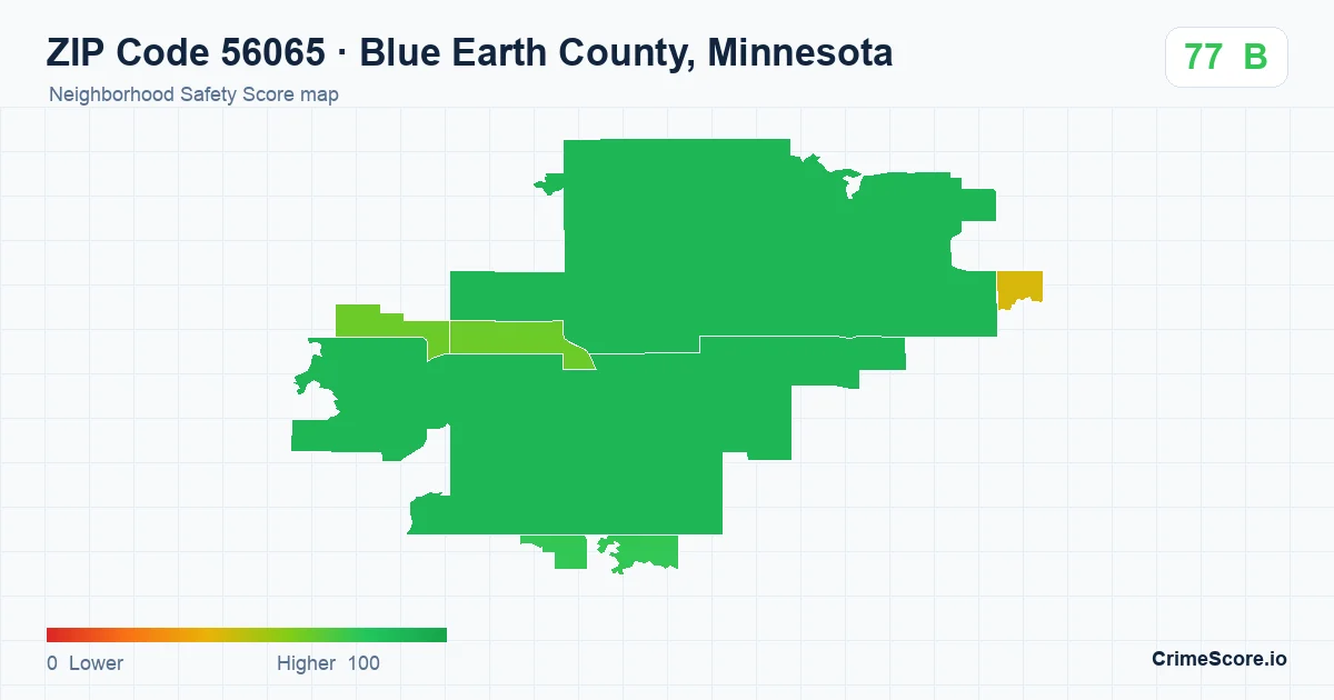 ZIP Code 56065 in Blue Earth County, Minnesota neighborhood Safety Score map