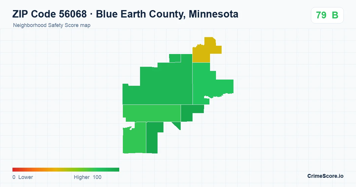 ZIP Code 56068 in Blue Earth County, Minnesota neighborhood Safety Score map