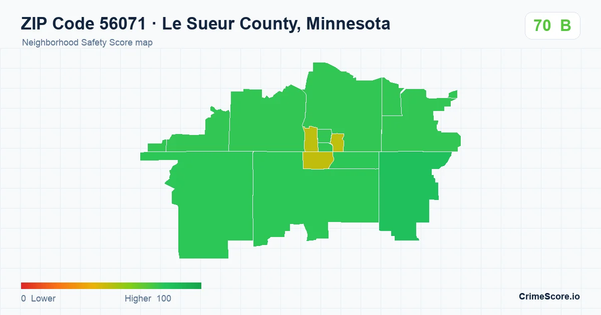 ZIP Code 56071 in Le Sueur County, Minnesota neighborhood Safety Score map