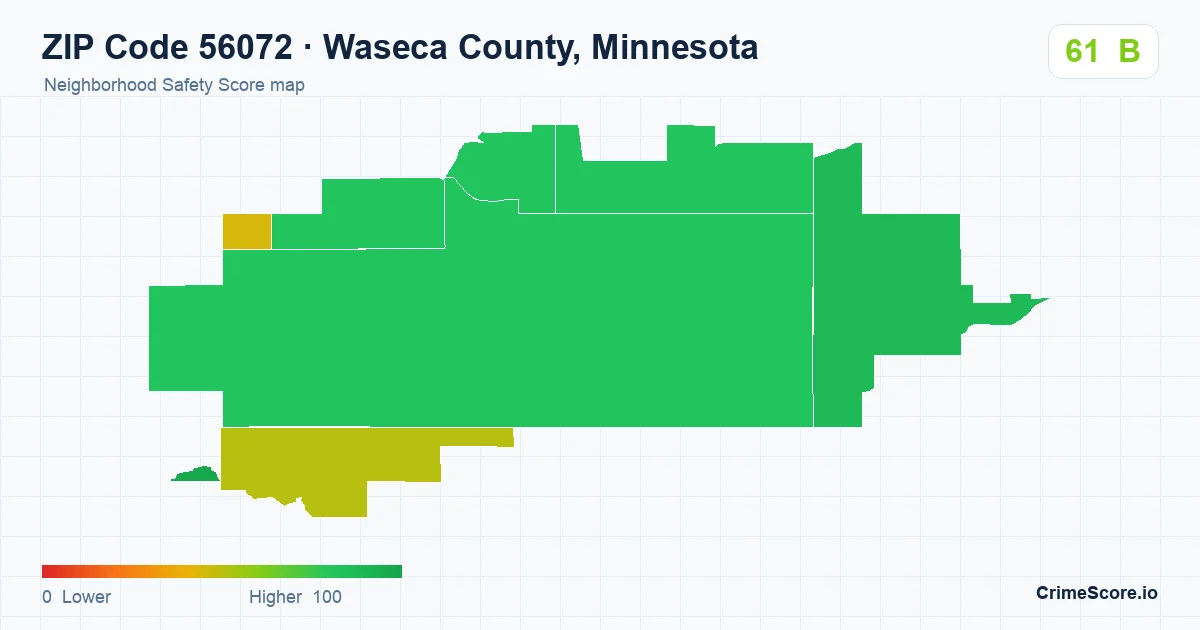 ZIP Code 56072 in Waseca County, Minnesota neighborhood Safety Score map