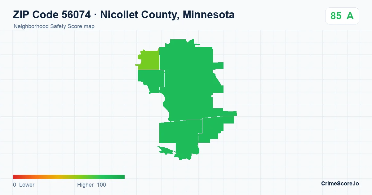 ZIP Code 56074 in Nicollet County, Minnesota neighborhood Safety Score map
