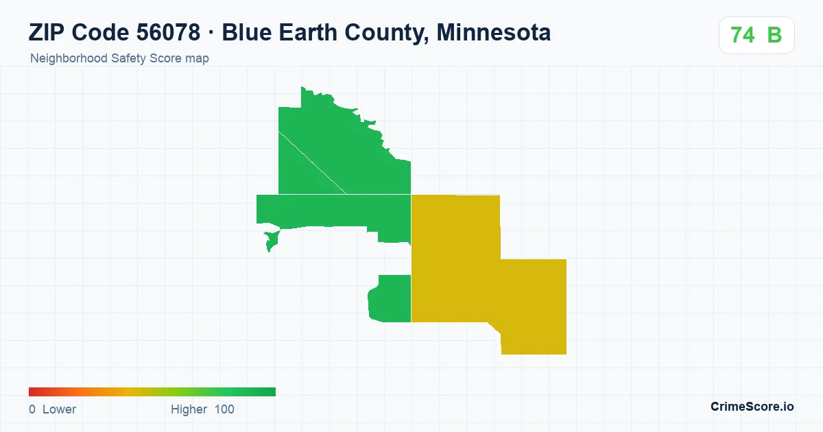 ZIP Code 56078 in Blue Earth County, Minnesota neighborhood Safety Score map