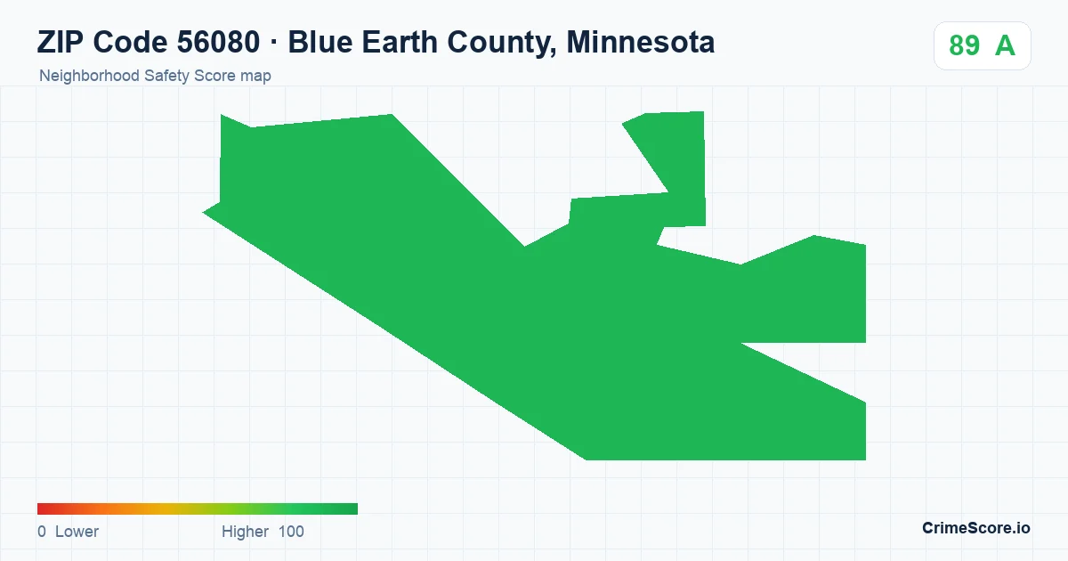ZIP Code 56080 in Blue Earth County, Minnesota neighborhood Safety Score map