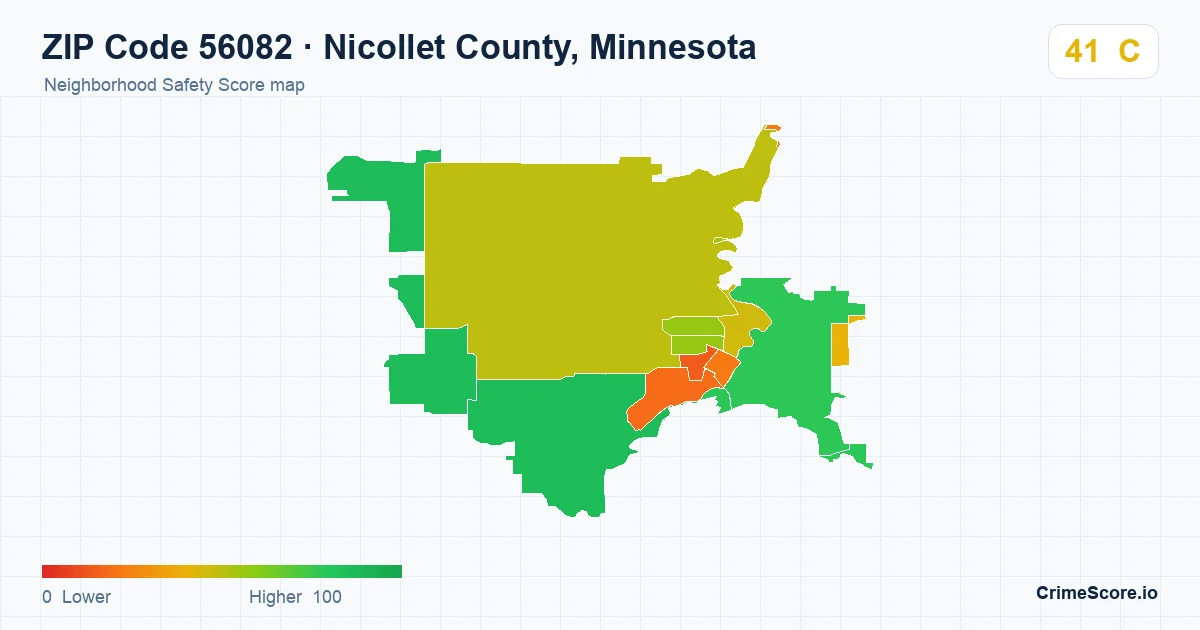 ZIP Code 56082 in Nicollet County, Minnesota neighborhood Safety Score map