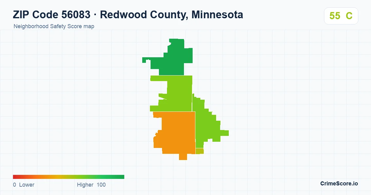 ZIP Code 56083 in Redwood County, Minnesota neighborhood Safety Score map