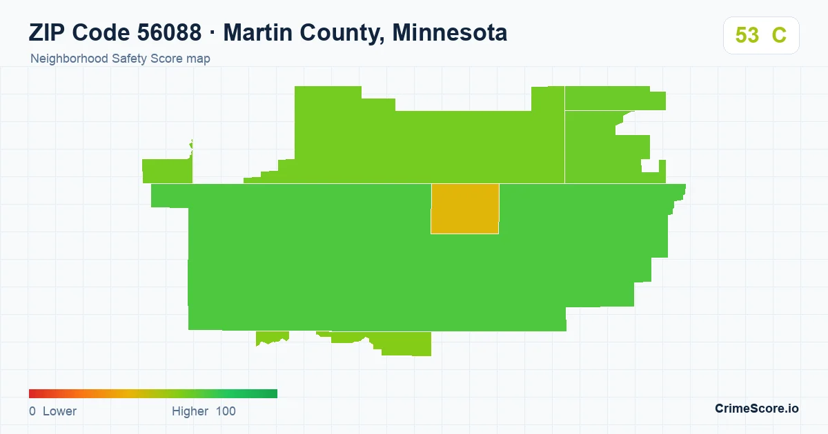 ZIP Code 56088 in Martin County, Minnesota neighborhood Safety Score map