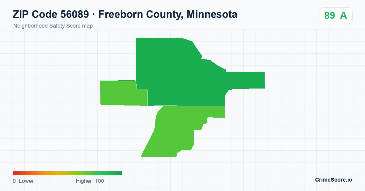 ZIP Code 56089 in Freeborn County, Minnesota neighborhood Safety Score map