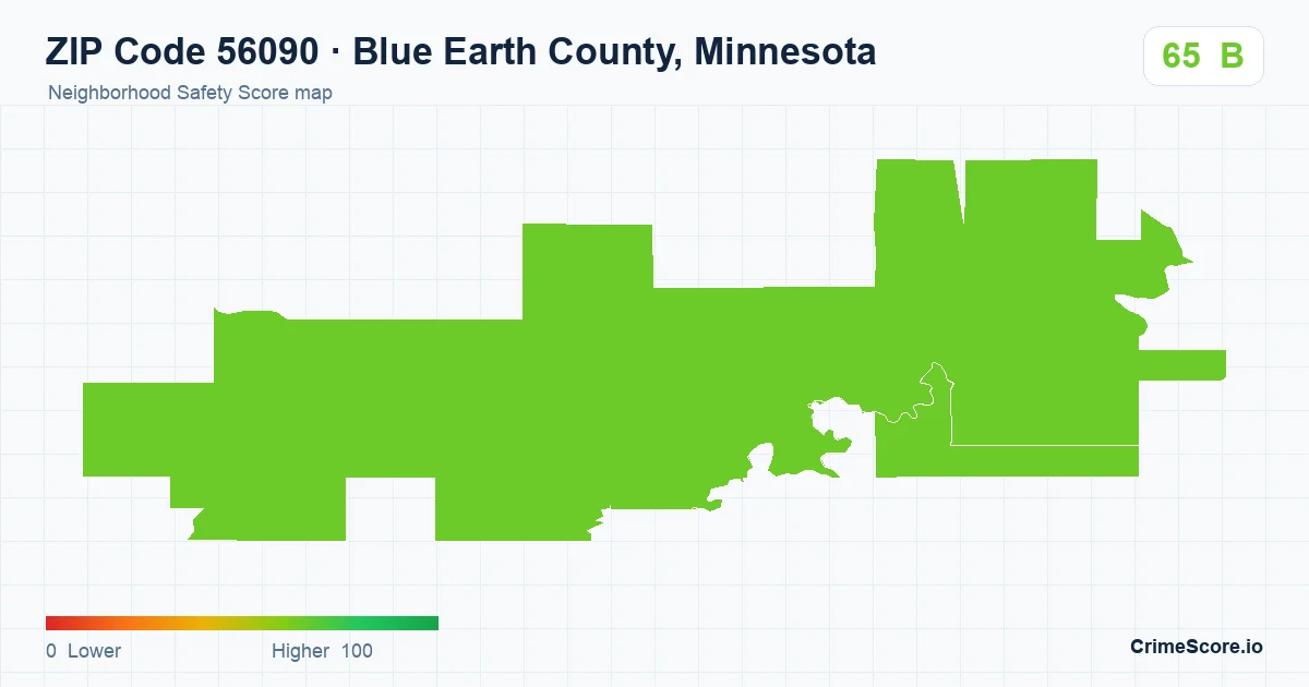 ZIP Code 56090 in Blue Earth County, Minnesota neighborhood Safety Score map