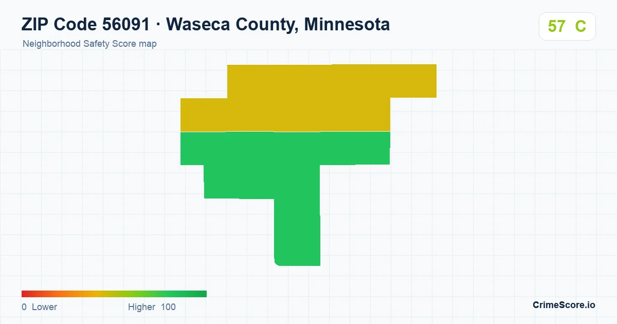 ZIP Code 56091 in Waseca County, Minnesota neighborhood Safety Score map