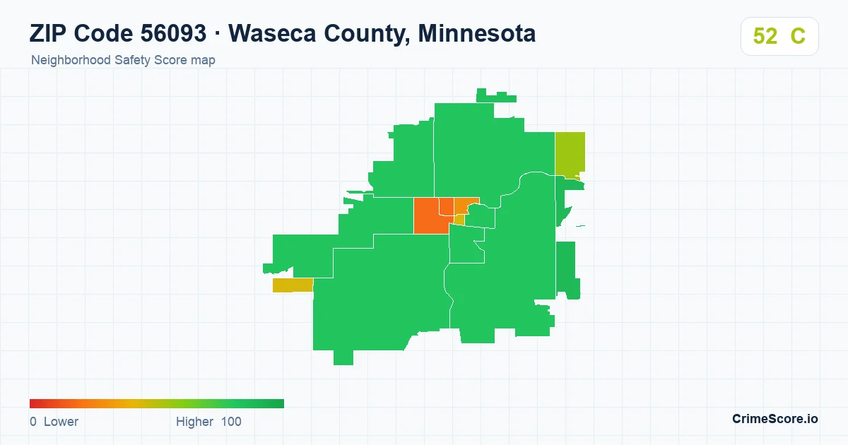 ZIP Code 56093 in Waseca County, Minnesota neighborhood Safety Score map