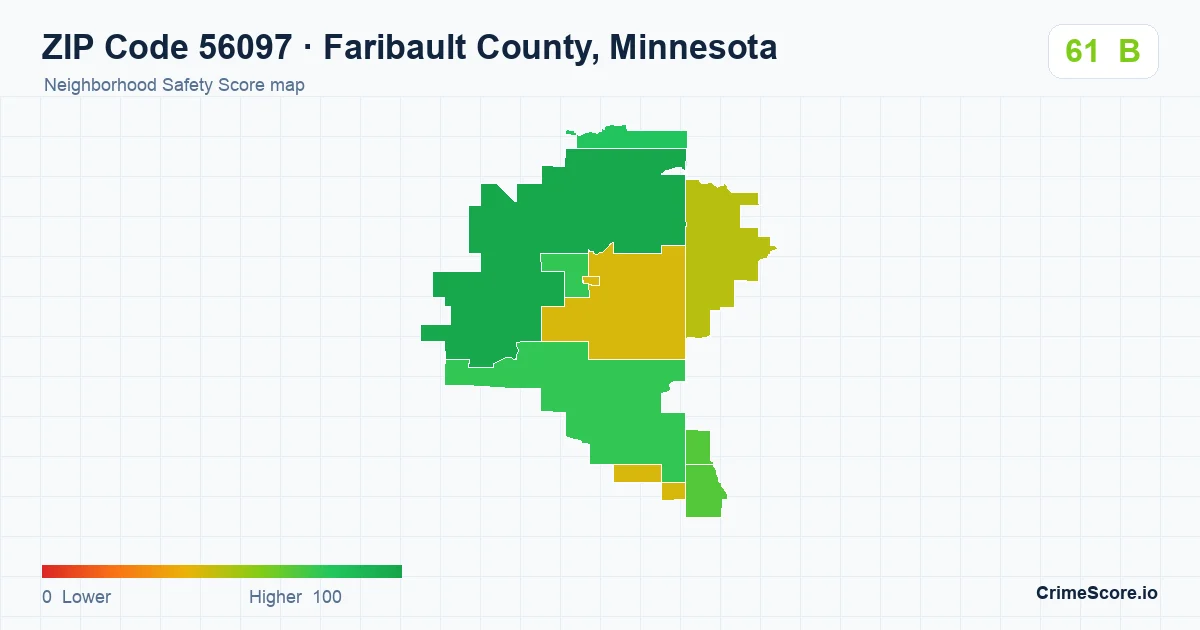 ZIP Code 56097 in Faribault County, Minnesota neighborhood Safety Score map