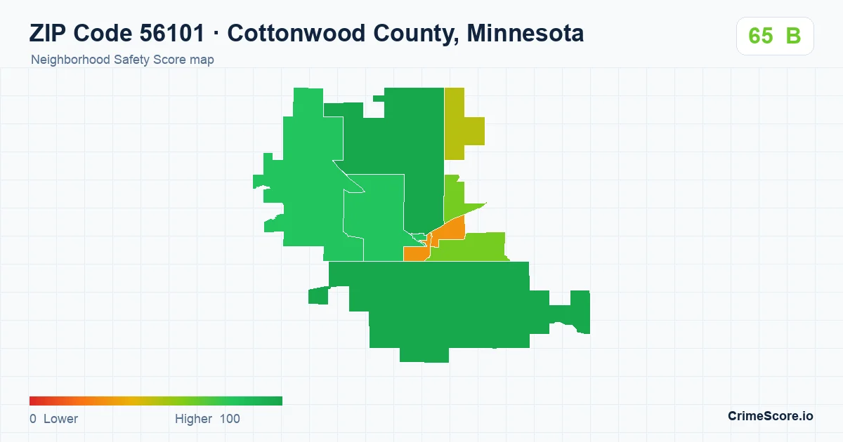 ZIP Code 56101 in Cottonwood County, Minnesota neighborhood Safety Score map