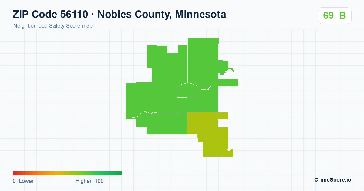 ZIP Code 56110 in Nobles County, Minnesota neighborhood Safety Score map