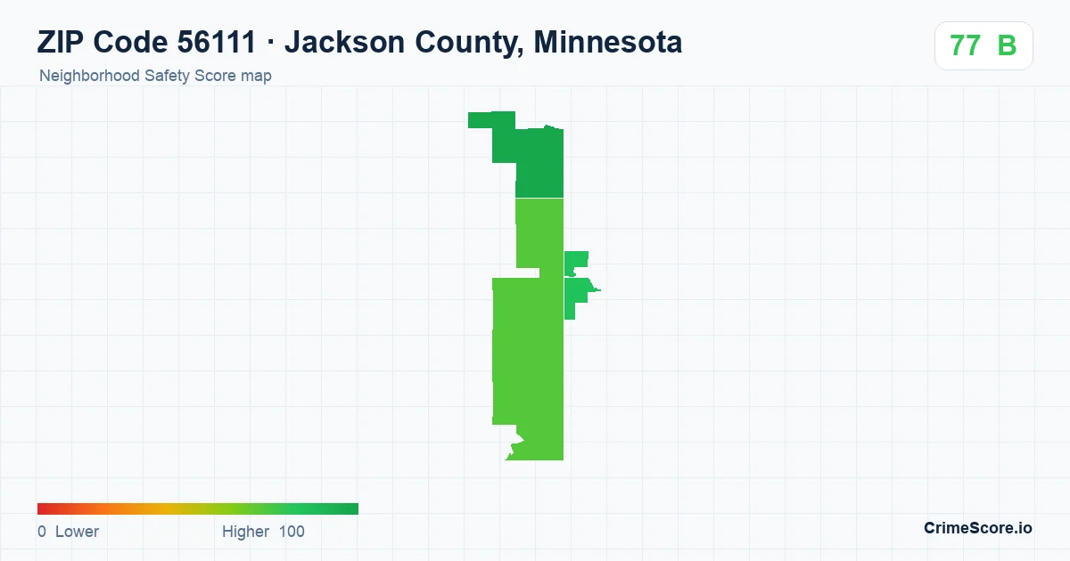 ZIP Code 56111 in Jackson County, Minnesota neighborhood Safety Score map