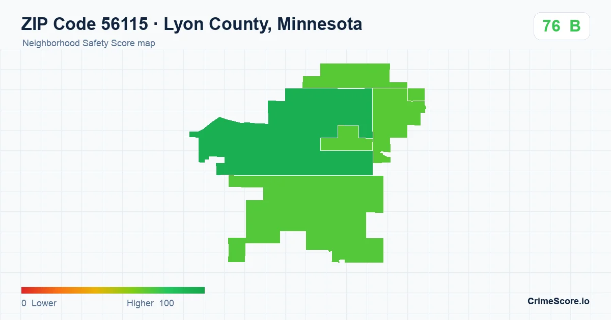 ZIP Code 56115 in Lyon County, Minnesota neighborhood Safety Score map