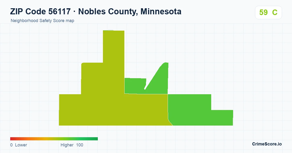 ZIP Code 56117 in Nobles County, Minnesota neighborhood Safety Score map