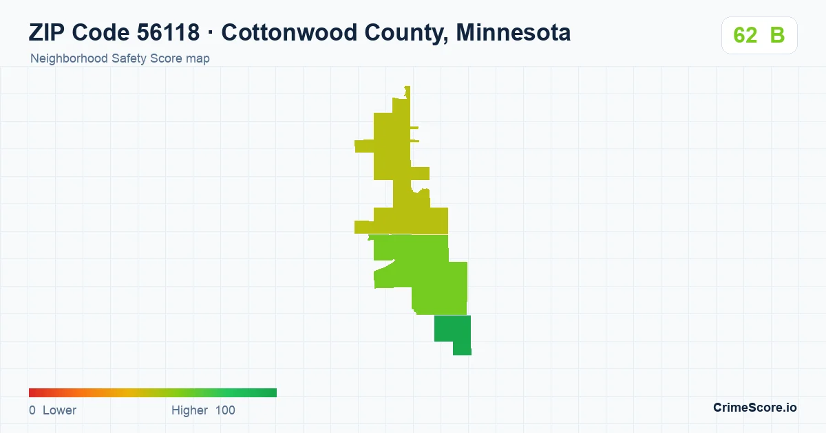 ZIP Code 56118 in Cottonwood County, Minnesota neighborhood Safety Score map