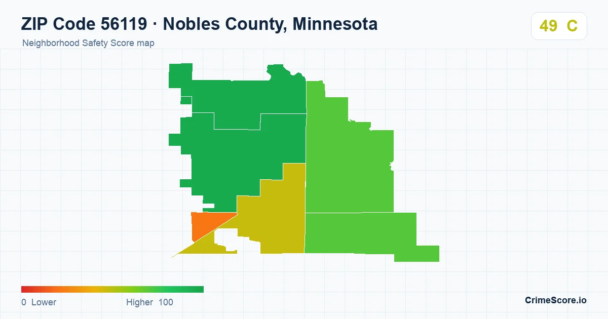 ZIP Code 56119 in Nobles County, Minnesota neighborhood Safety Score map