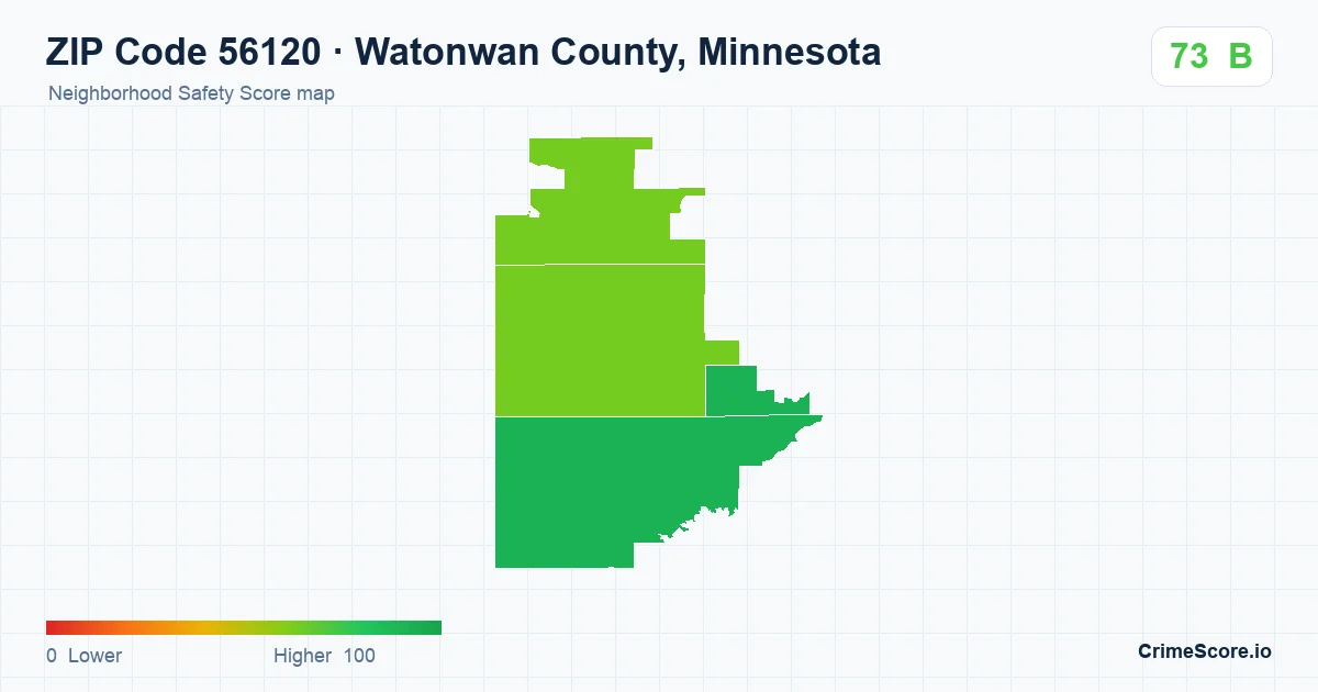ZIP Code 56120 in Watonwan County, Minnesota neighborhood Safety Score map