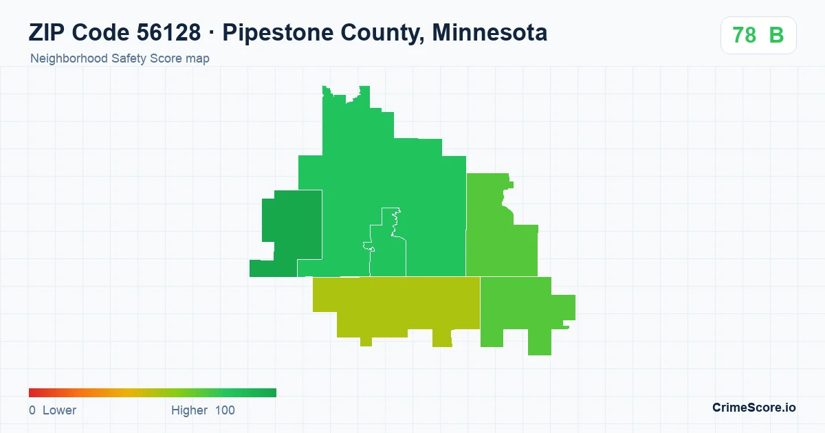ZIP Code 56128 in Pipestone County, Minnesota neighborhood Safety Score map