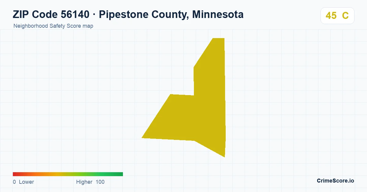 ZIP Code 56140 in Pipestone County, Minnesota neighborhood Safety Score map