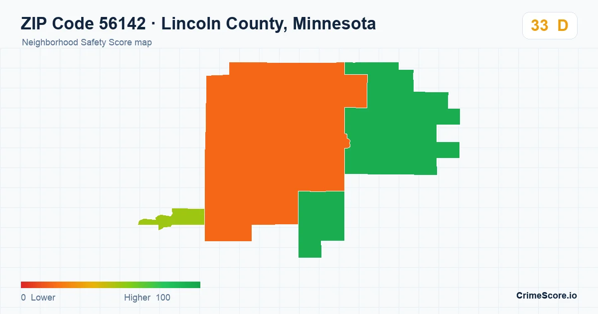 ZIP Code 56142 in Lincoln County, Minnesota neighborhood Safety Score map