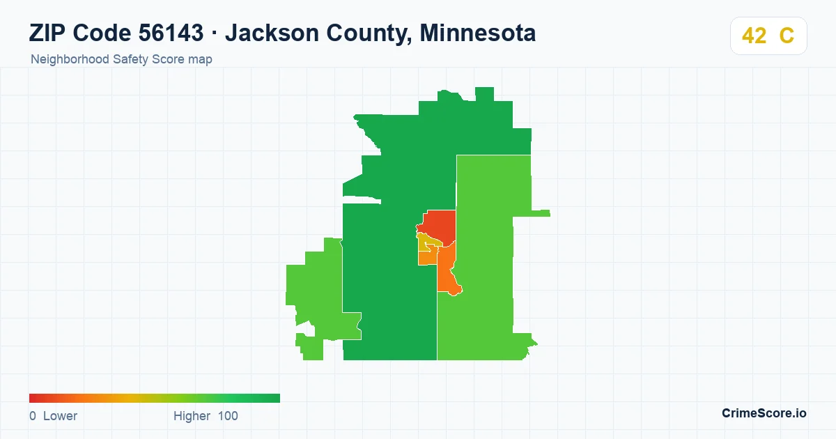 ZIP Code 56143 in Jackson County, Minnesota neighborhood Safety Score map