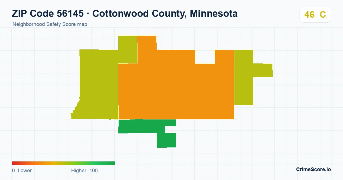 ZIP Code 56145 in Cottonwood County, Minnesota neighborhood Safety Score map