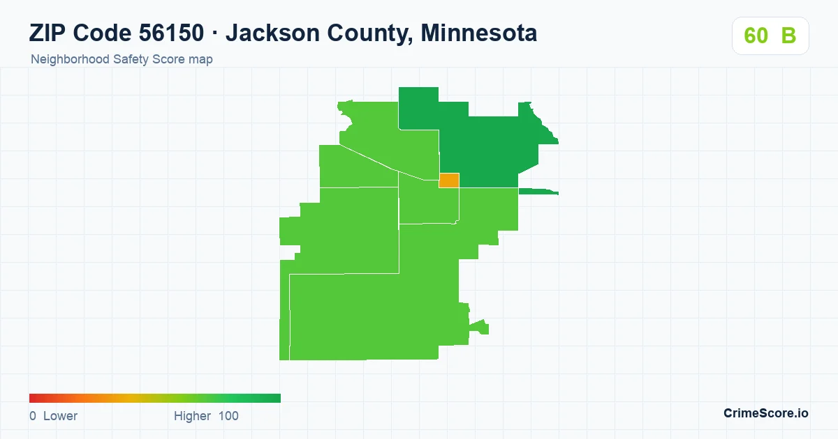ZIP Code 56150 in Jackson County, Minnesota neighborhood Safety Score map