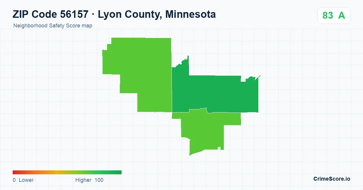 ZIP Code 56157 in Lyon County, Minnesota neighborhood Safety Score map