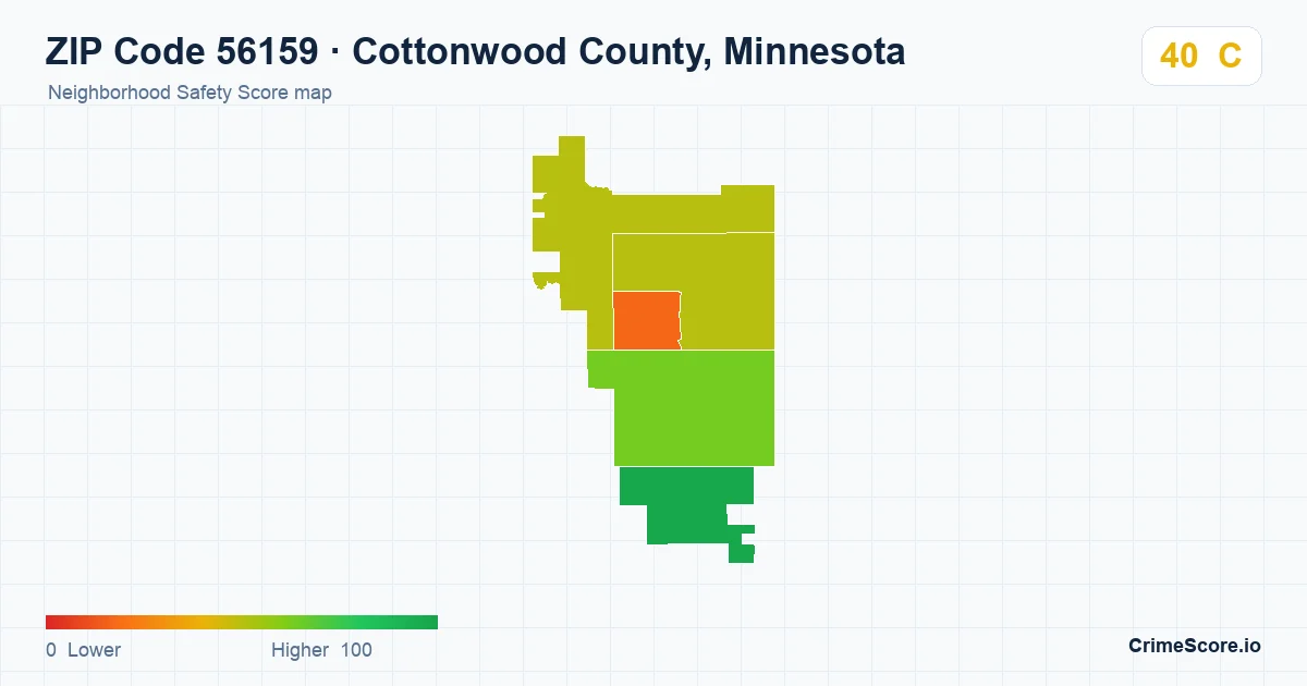 ZIP Code 56159 in Cottonwood County, Minnesota neighborhood Safety Score map