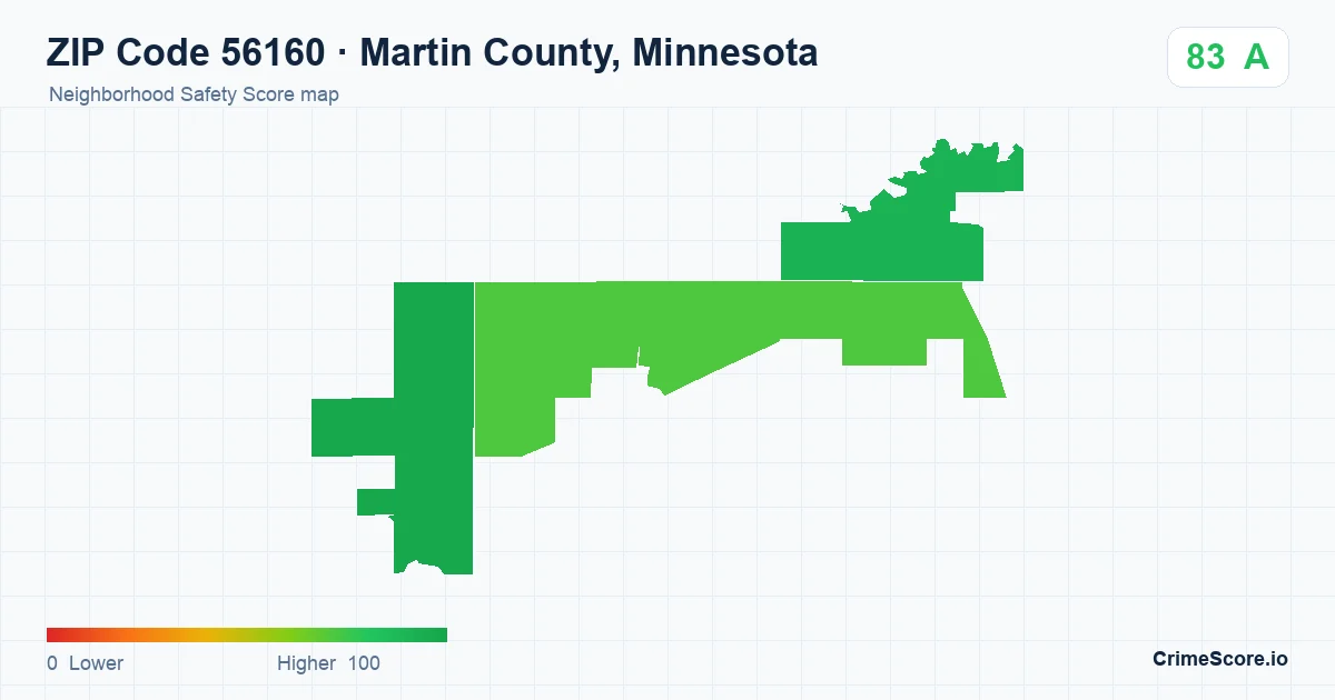 ZIP Code 56160 in Martin County, Minnesota neighborhood Safety Score map